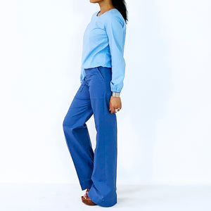 Blue Long Sleeves With Elastic Waist And Wrist Top | ALPHONSINA
