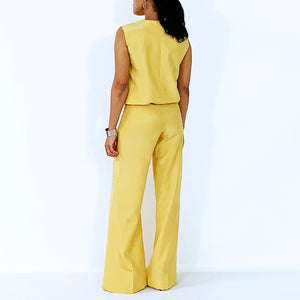 Golden Sleeveless Top With Elastic Waist | Silk | ALPHONSINA